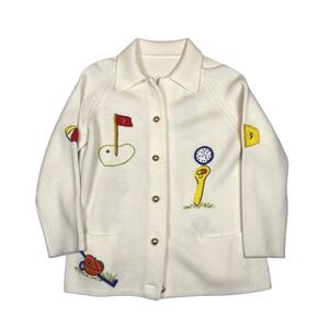 Vintage Eclectic Grandpa Golf Embroidered Cardigan Sweater